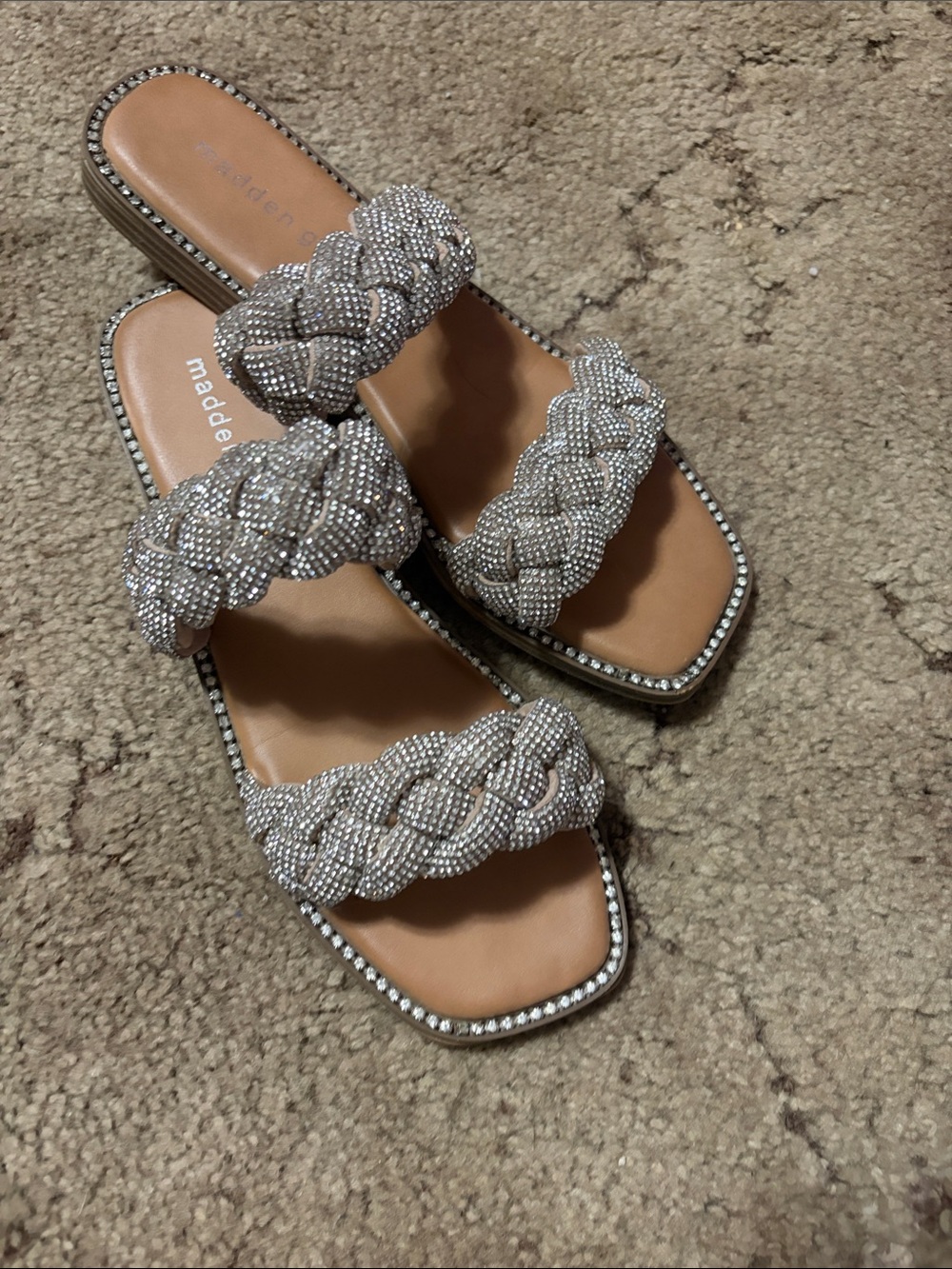 Madden Girl Silver Beaded Braided Slide Sandals